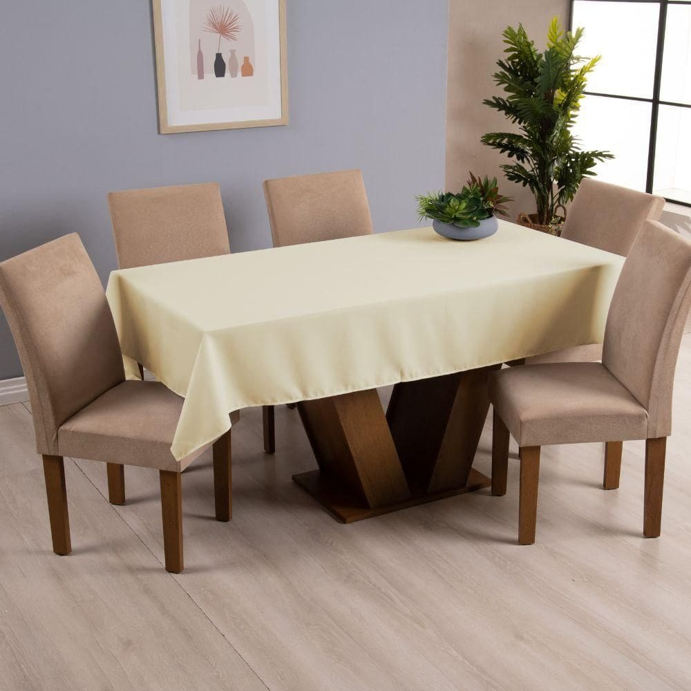 Toalha De Mesa Basic 1 Peça 2,50m X 1,40m 8 Lugares 100% Poliéster Tecido Oxford - Palha