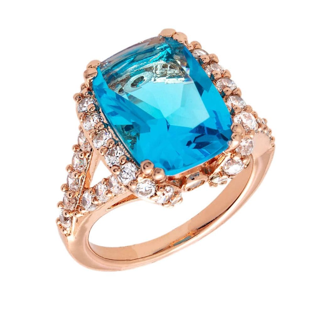 Anel BERTHA Juliet, banhado a ouro rosa 18k, azul CZ, tamanho 8
