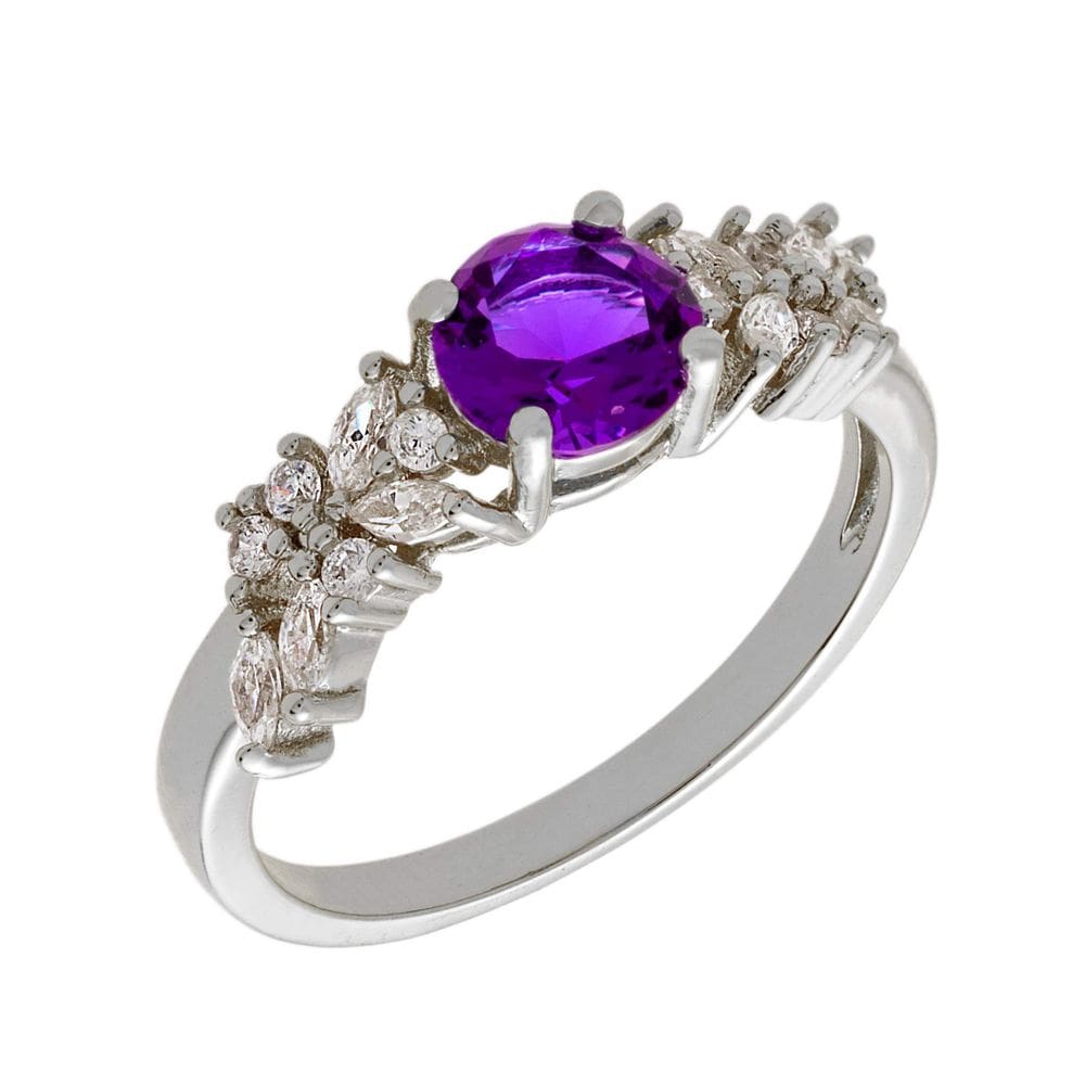 Anel BERTHA Juliet banhado a ouro branco 18k CZ roxo tamanho 6