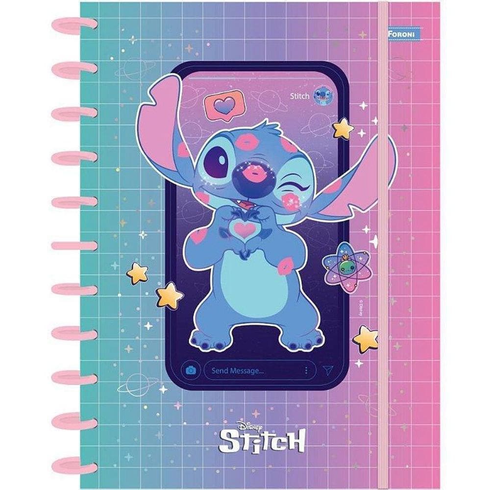 Caderno Aloha Stitch Capa em PP Disco Rosa Holográfico 7064