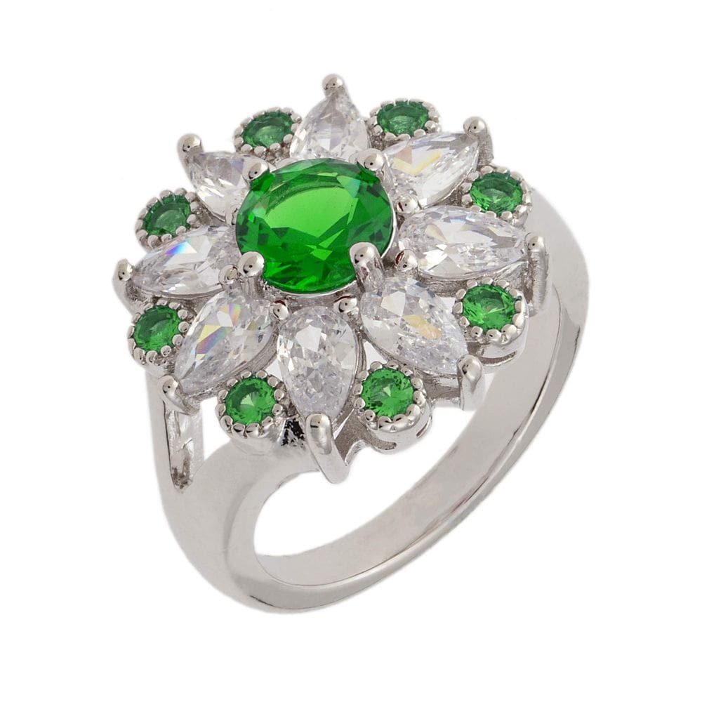 Anel BERTHA Juliet banhado a ouro branco 18k CZ verde tamanho 6