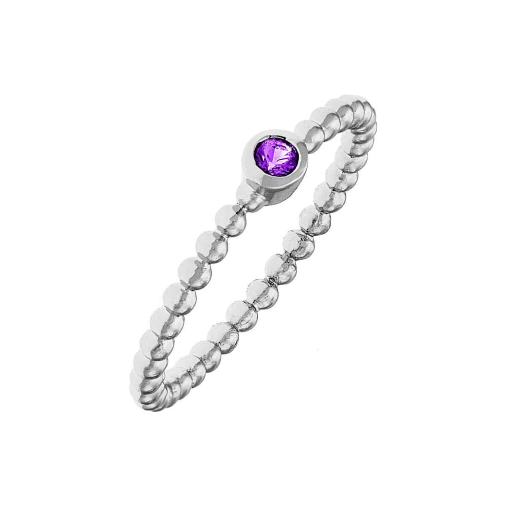 Anel ELEGANT CONFETTI Venice em ouro branco 18k CZ roxo tamanho 6
