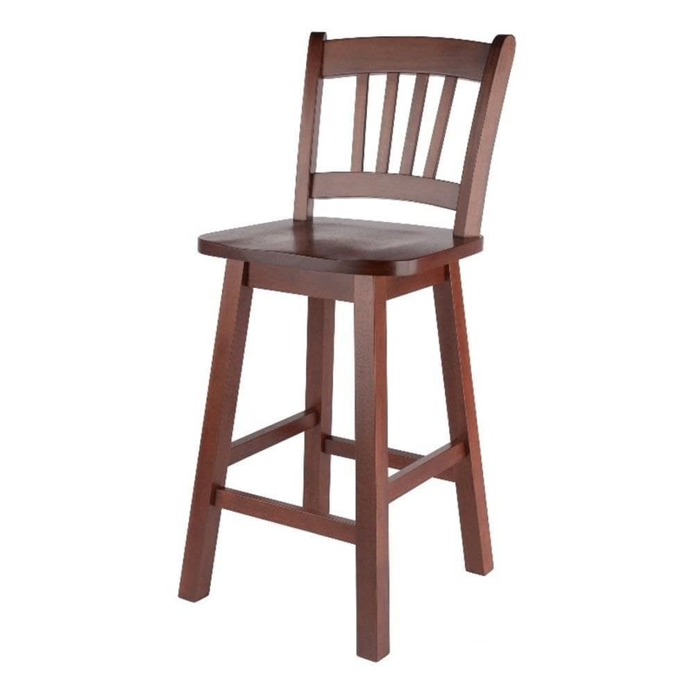 Banqueta Winsome Fina, assento giratório, 24 cm de altura, madeira, nogueira