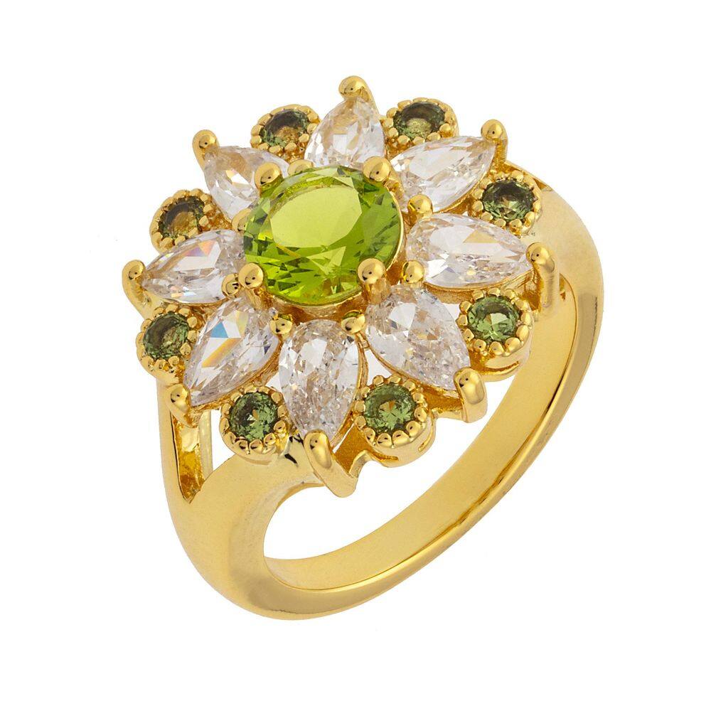 Anel BERTHA Juliet banhado a ouro amarelo 18k CZ verde claro