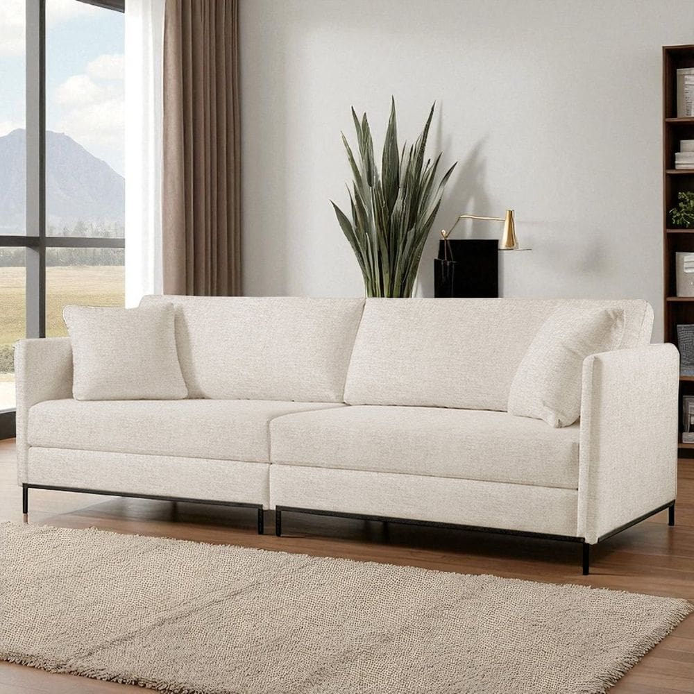 Sofá Fixo Ravi 3 Lugares Luxo 2,30m Castellar Móbile Linho Bege Claro