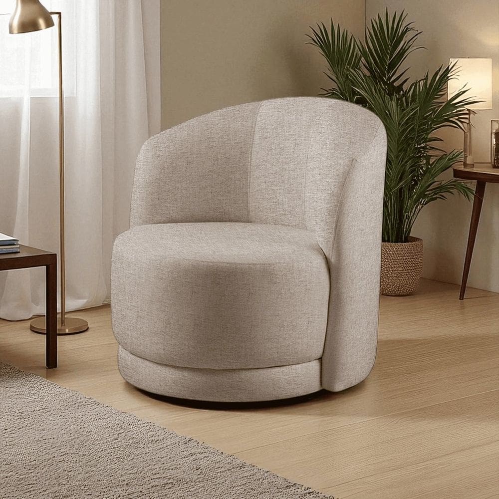 Poltrona para Sala de Estar Madeira Maciça Base Giratória Alice Cappuccino