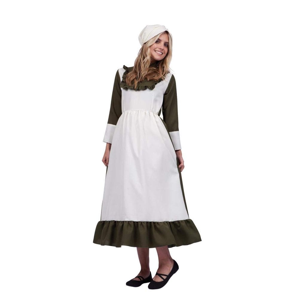 Vestido RG Costumes Peasant Lady Emeline feminino verde-oliva e marfim