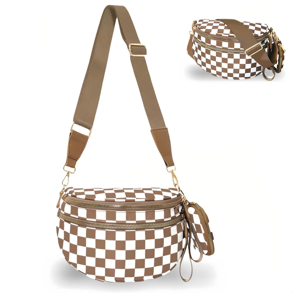Bolsa tiracolo Pallocoo Checkered Nylon para mulheres, marrom-branca