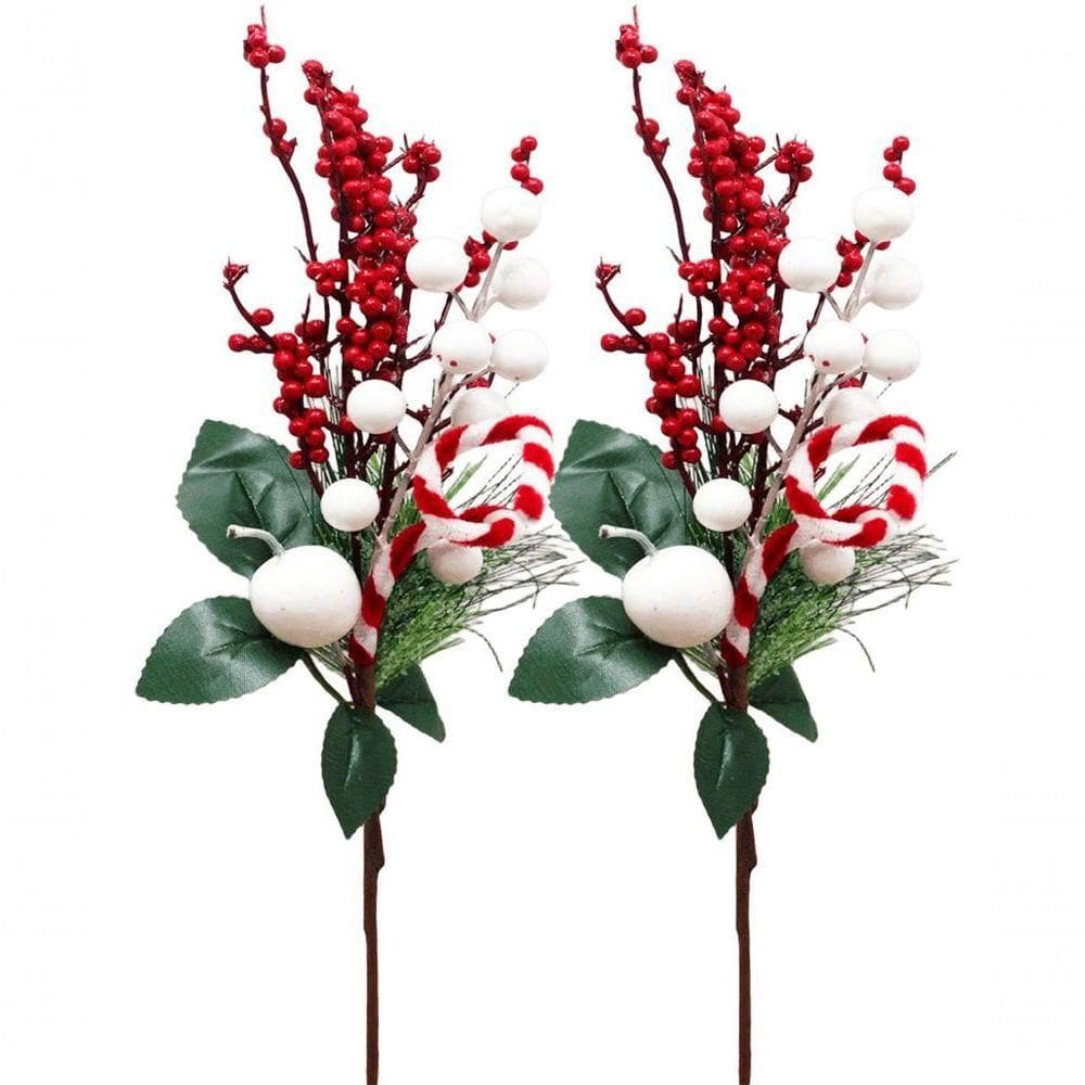 Kit 6 Arranjos Pick Berry Artificiais Enfeite Natalino 40cm