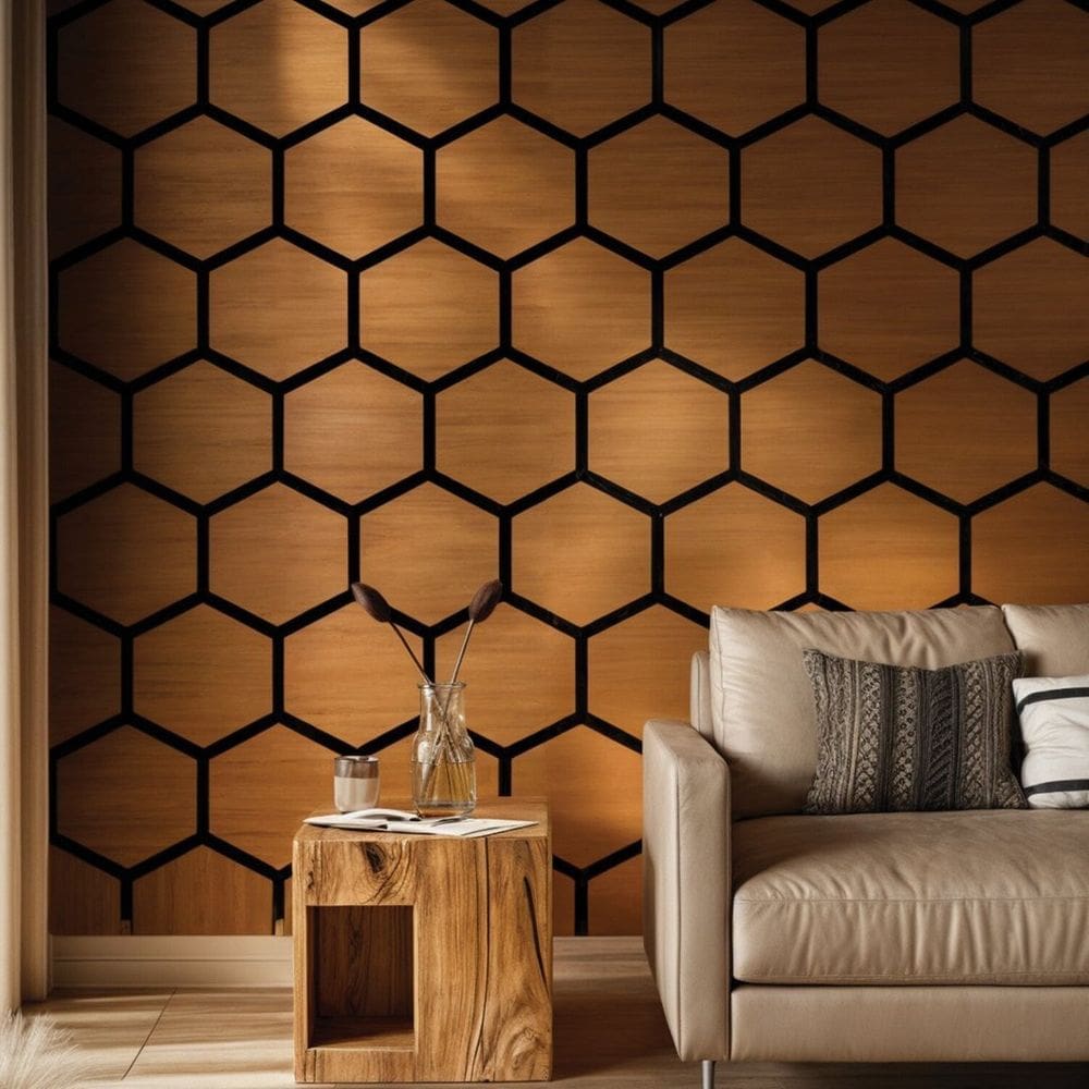 Revestimento Acústico Artesanal Cerejeira 18mm · Poliuretano com Mdf Marrom