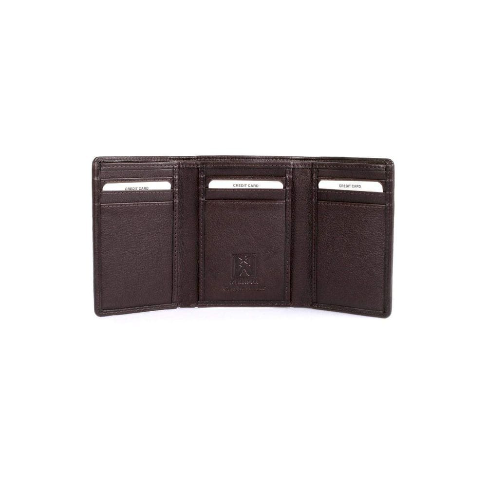 Carteira Karla Hanson de couro com três dobras com bloqueio de RFID 8,5x11x2,5 cm