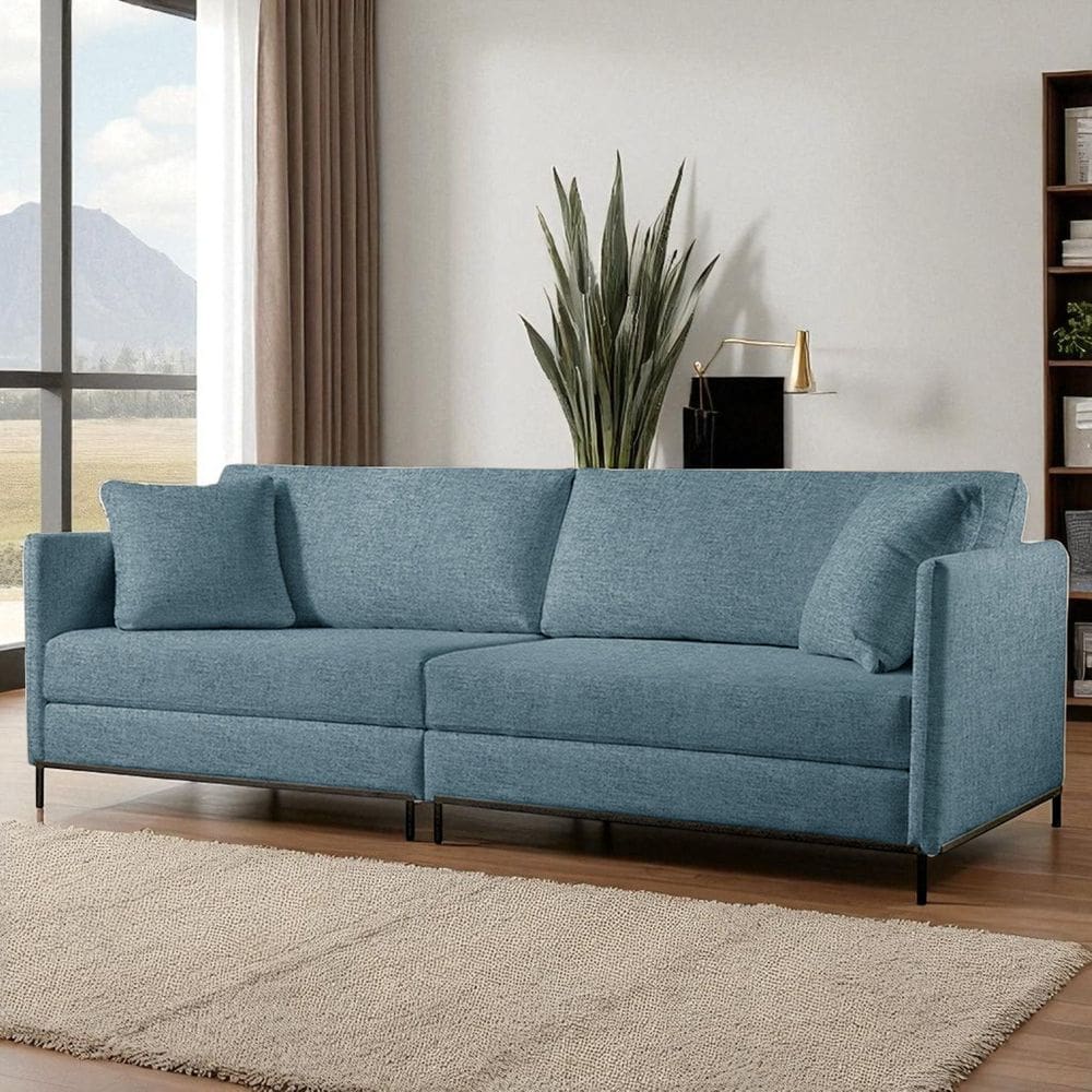 Sofá Fixo Ravi 2 Lugares Luxo 1,70m Castellar Móbile Linho Azul