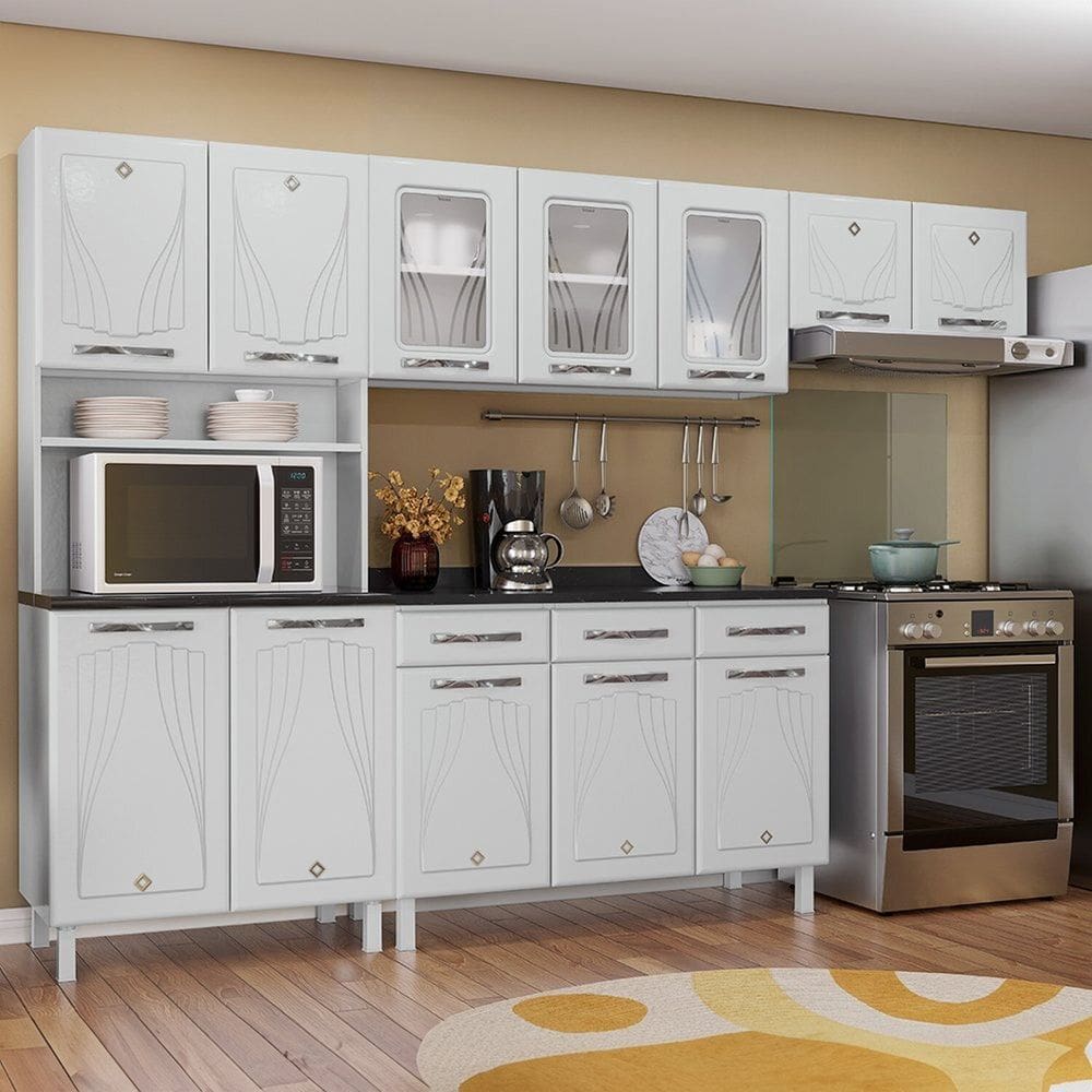 Cozinha de Aço Completa com Kit para Micro-ondas com Vidro 4 Peças Star New Branco