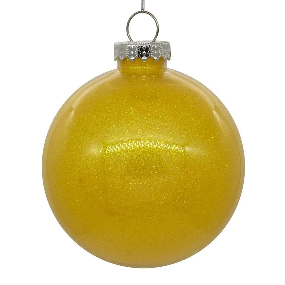 Enfeite de bola transparente com glitter amarelo Vickerman de 7,5 cm, pacote com 12