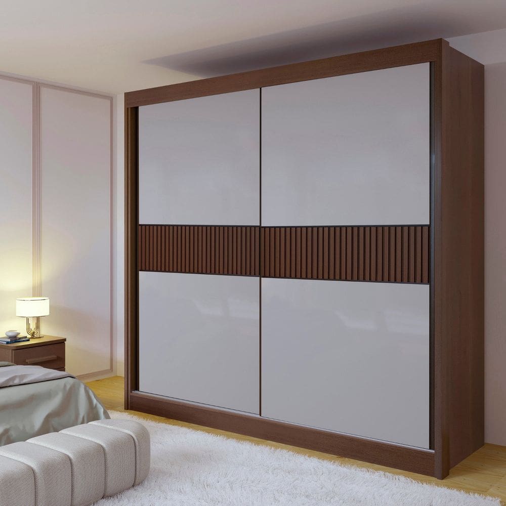Guarda-roupa Casal 2 Portas 6 Gavetas 100% Mdf Ripado Hawai Castanho / Off White