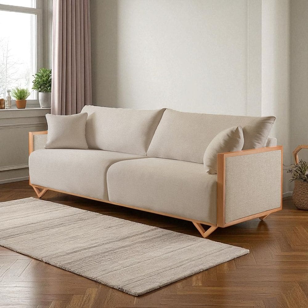 Sofá Fixo Lara 3 Lugares Luxo 2,30m Castellar Móbile Linho Bege