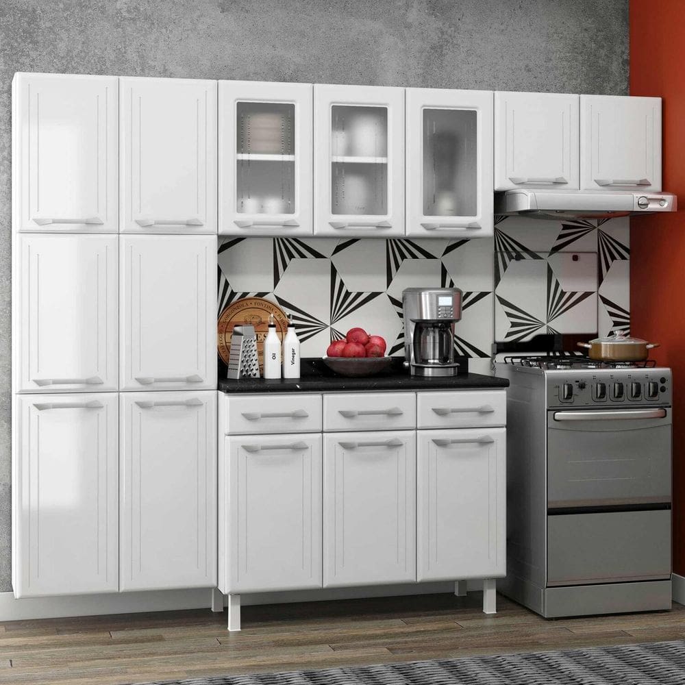 Cozinha de Aço Completa com Vidro 4 Peças Topázio Branco