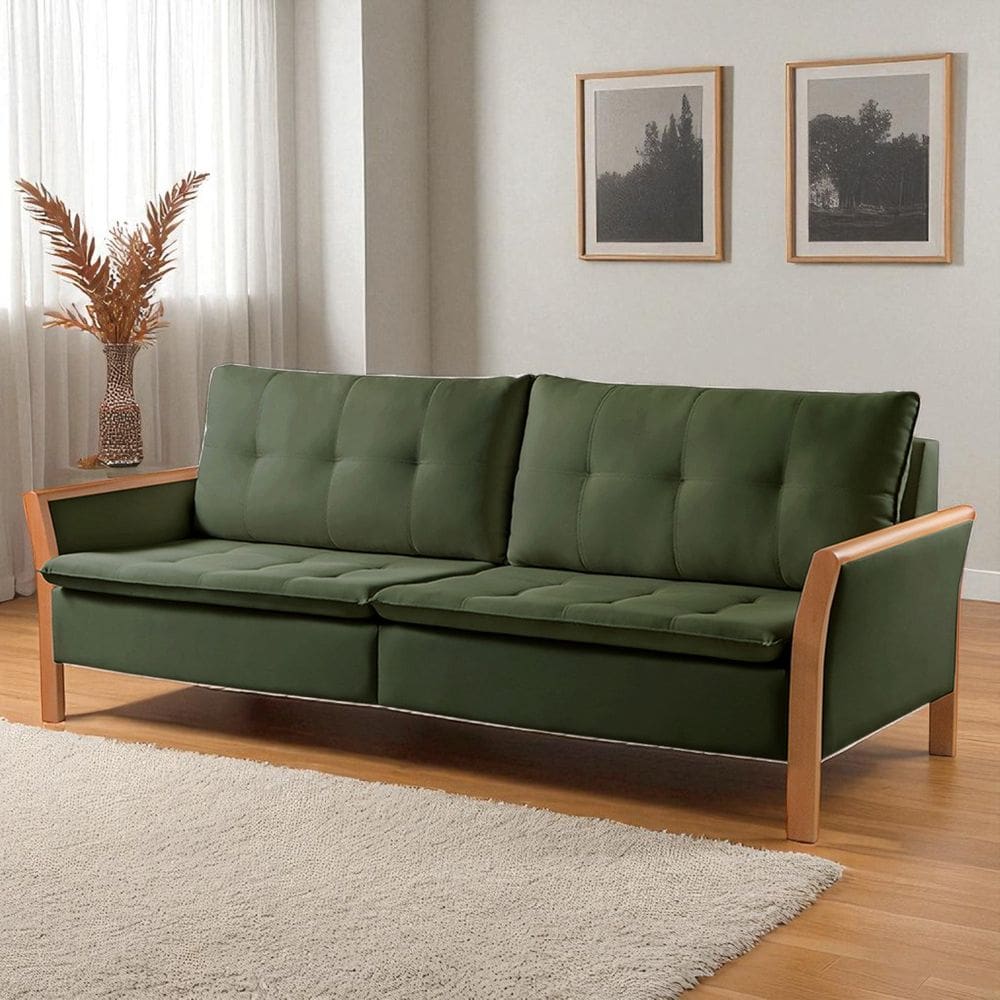 Sofá Fixo Matteo 4 Lugares Luxo 2,60m Castellar Móbile Veludo Verde