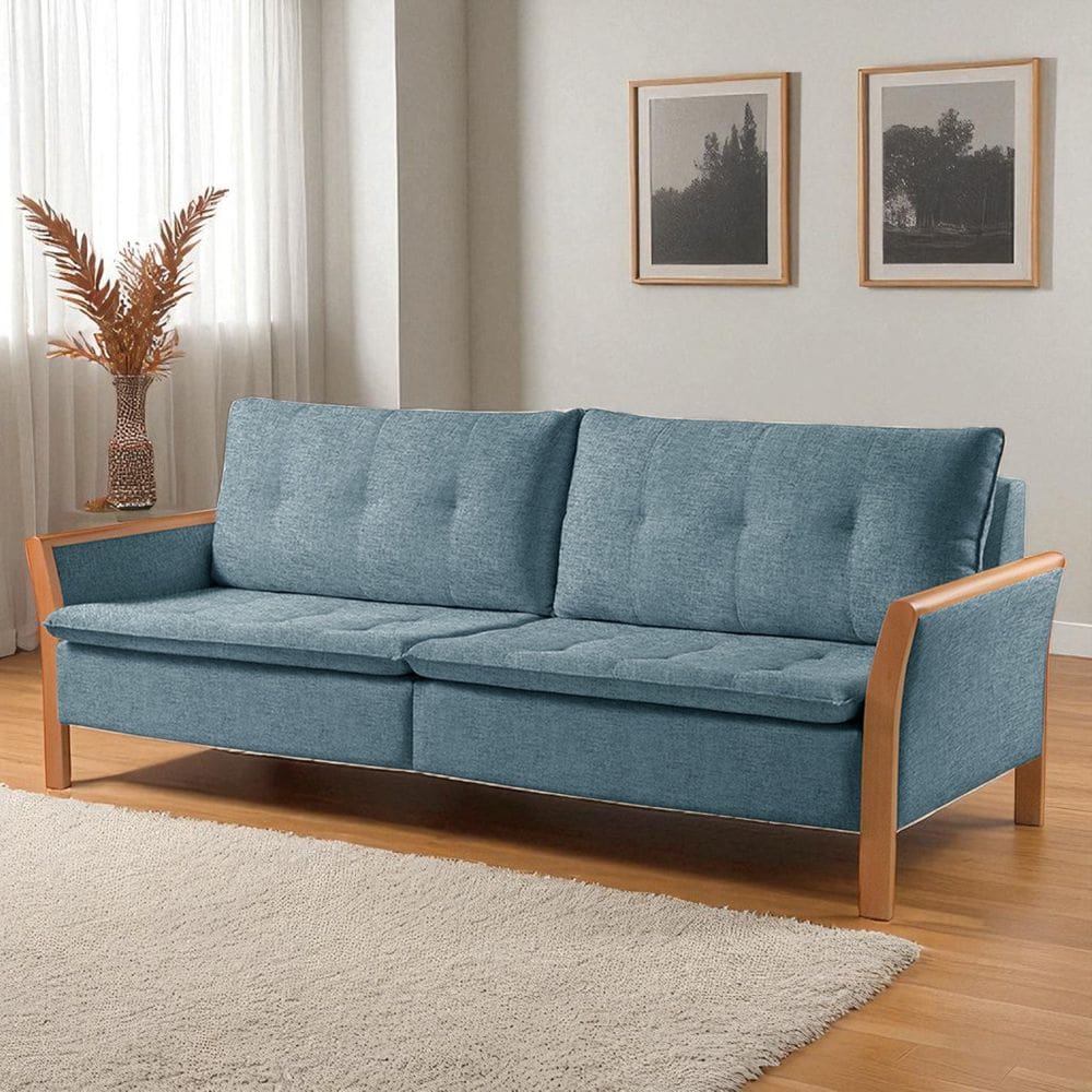 Sofá Fixo Matteo 4 Lugares Luxo 2,40m Castellar Móbile Linho Azul