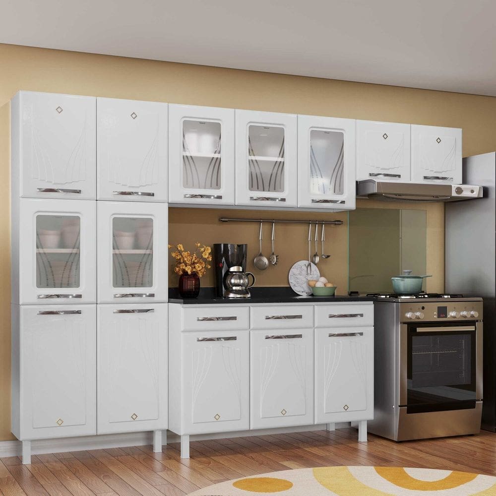 Cozinha de Aço Completa com Vidro 4 Peças Star New Branco