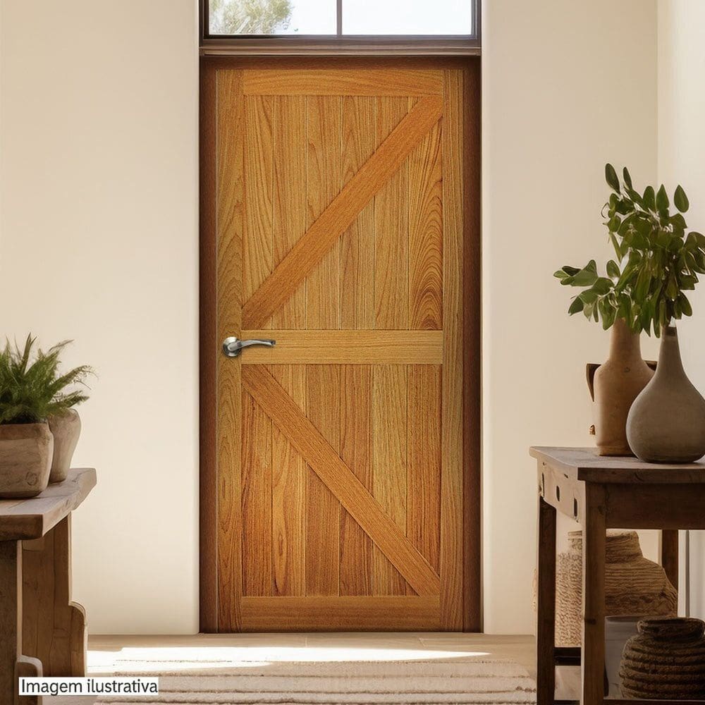 Porta de Madeira Maciça Tauari 210x80x3,3 Celeiro Jomadi Natural
