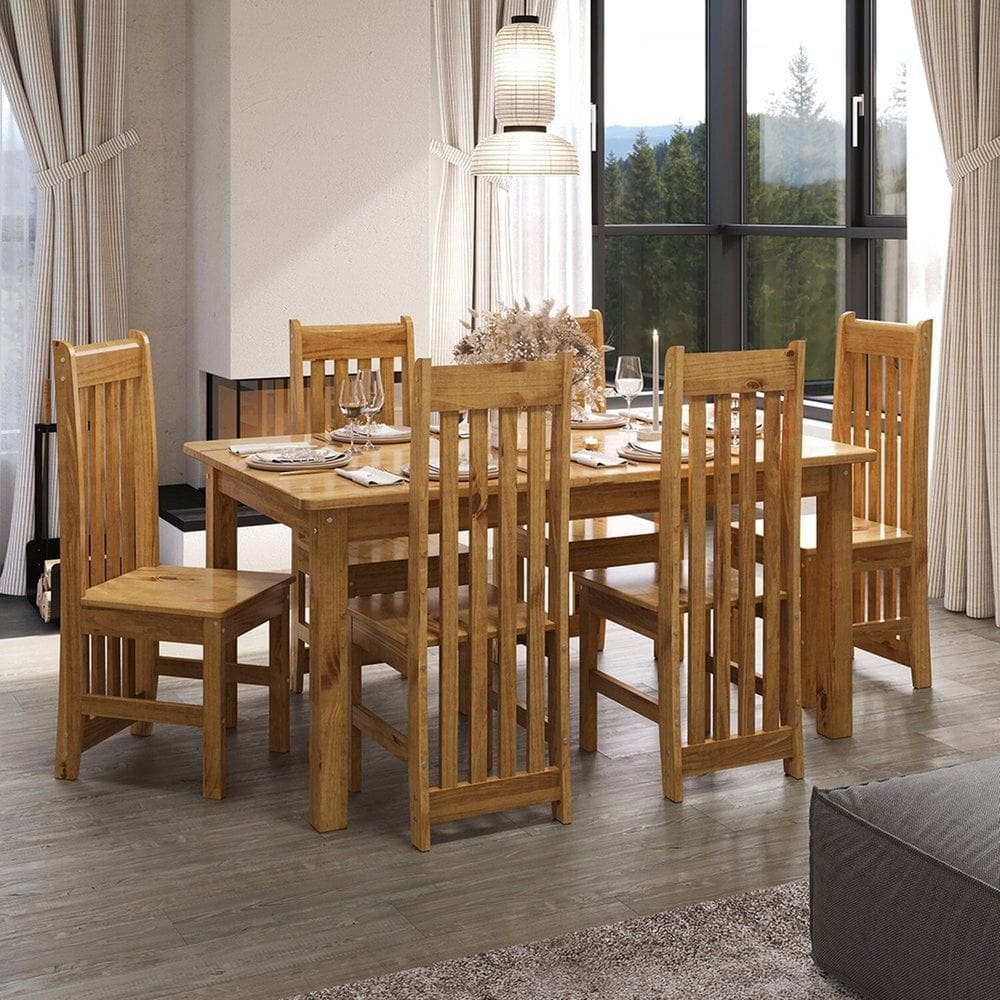 Conjunto Sala de Jantar Mesa Retangular 160cm e 6 Cadeiras em Madeira Maciça Nimes Espresso Móveis Nogueira