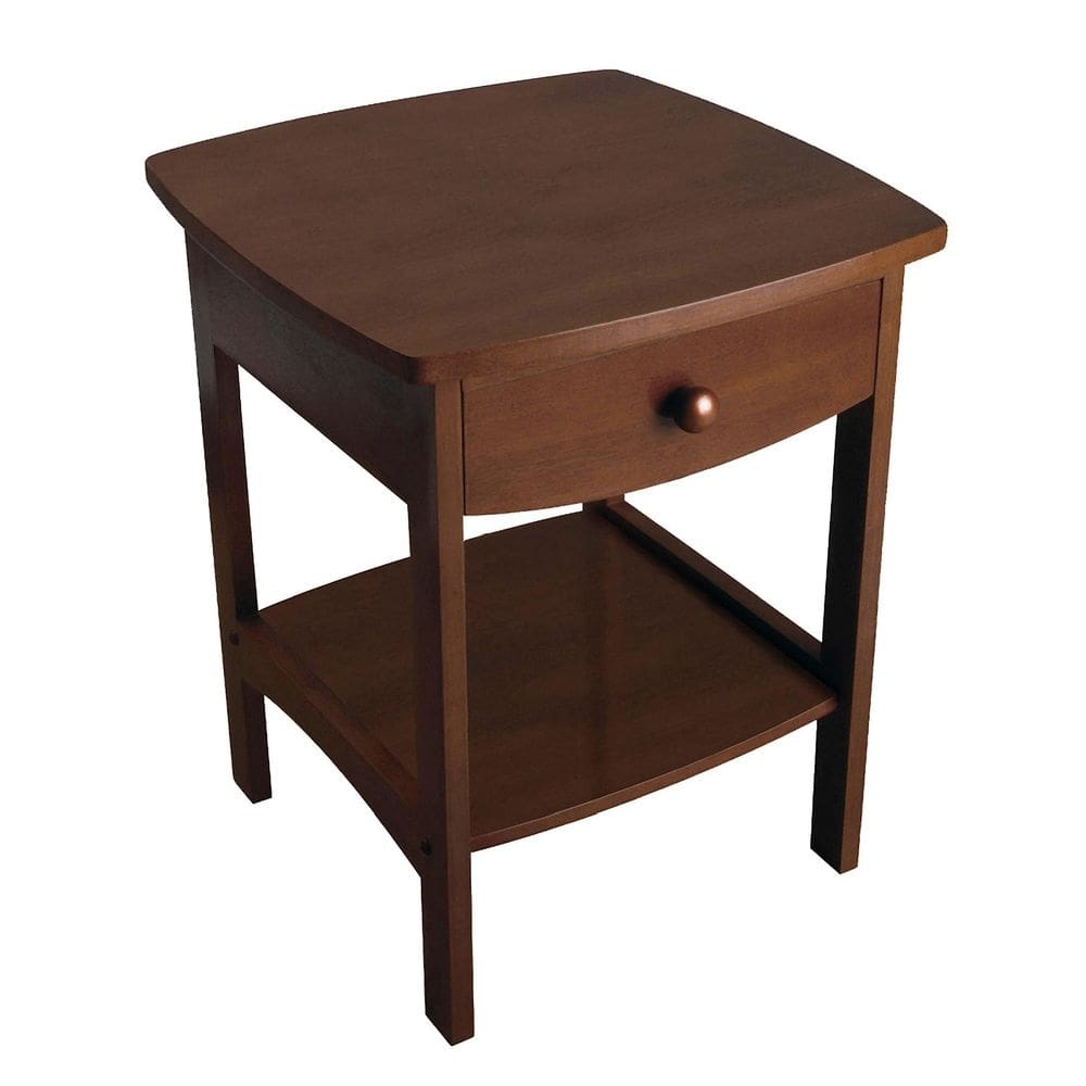 Mesa final/mesa de cabeceira Winsome Wood Curved com gaveta marrom