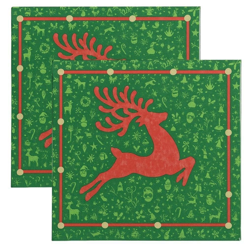 Kit Guardanapo De Natal Estampado Rena Verde E Vermelho 33x33cm Folha Dupla Prime 40 Unidades