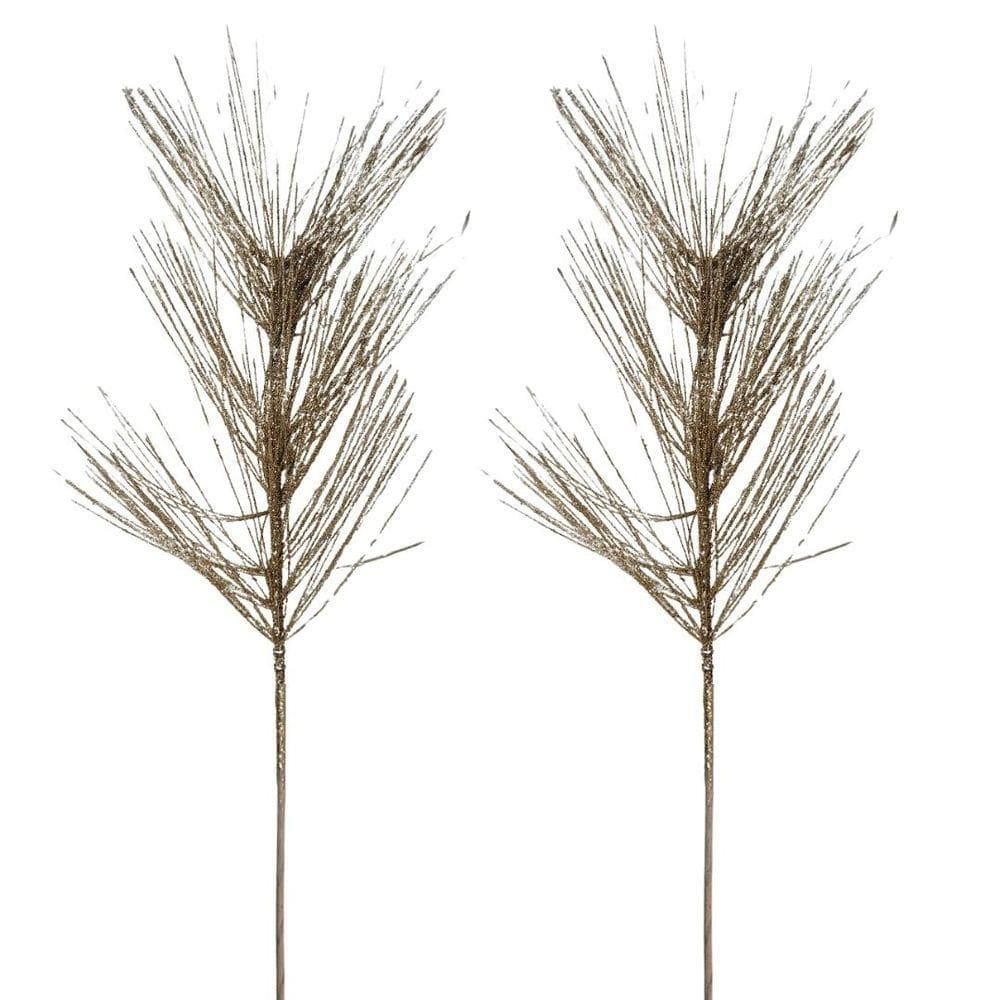 Jogo 2 Galhos Decorativo Haste Flor De Natal Longas E Finas Champanhe 60cm - Bela Flor