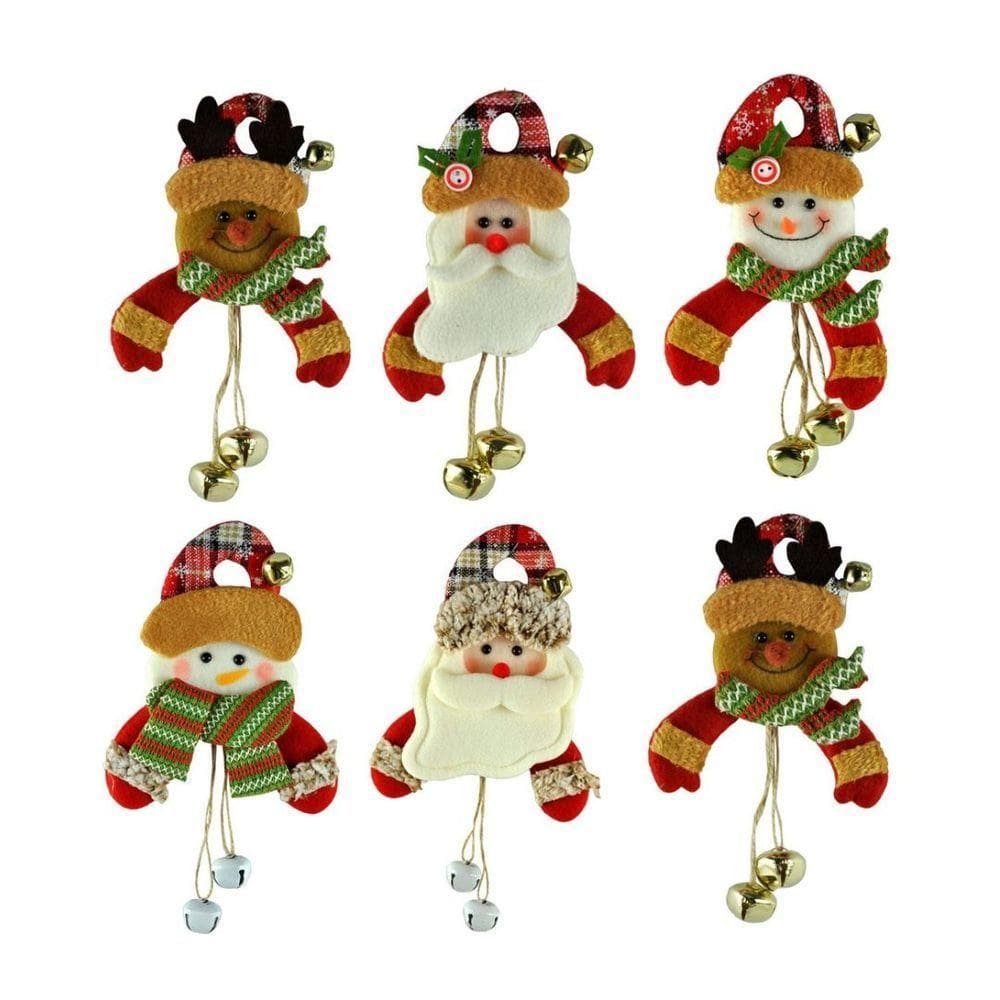 Kit Bonecos Natal Pelúcia Guizo Rena, Papai Noel, Boneco Neve 17cm 6 Peças