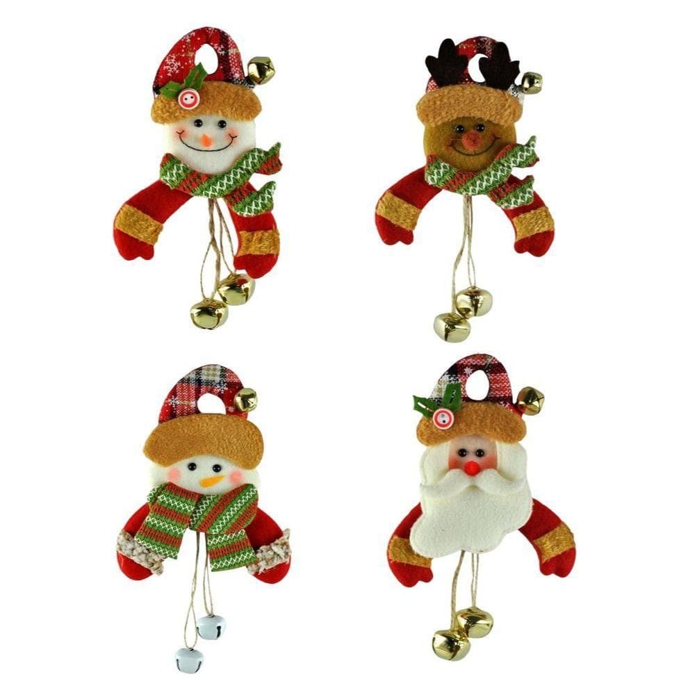 Kit Bonecos Natal Pelúcia Guizo Rena, Papai Noel, Boneco Neve 17cm 4 Peças