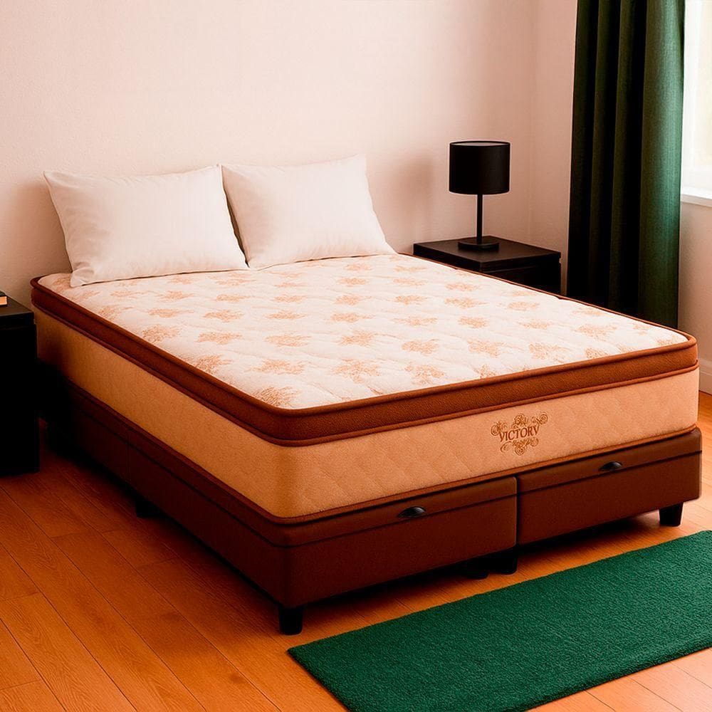 Cama Box Baú Queen Marrom E Colchão Victory Molas Vstore