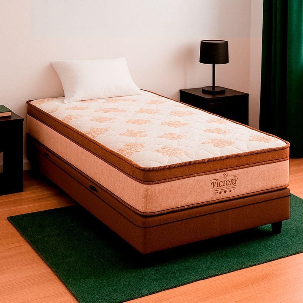 Cama Box E Colchão Four Season Molas V-store 78x188x30 Cor:marrom