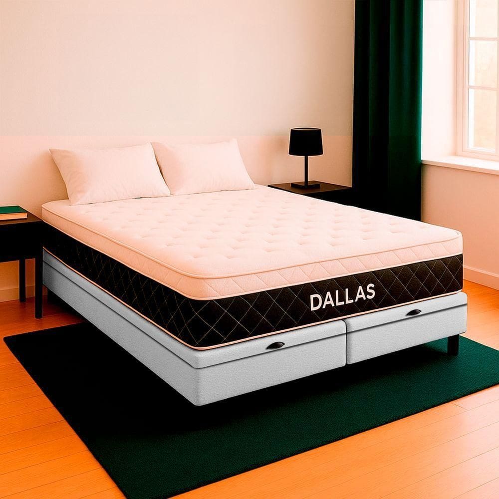 Cama Box Baú King E Colchão Dallas Molas V-store 193x203x20 Branco