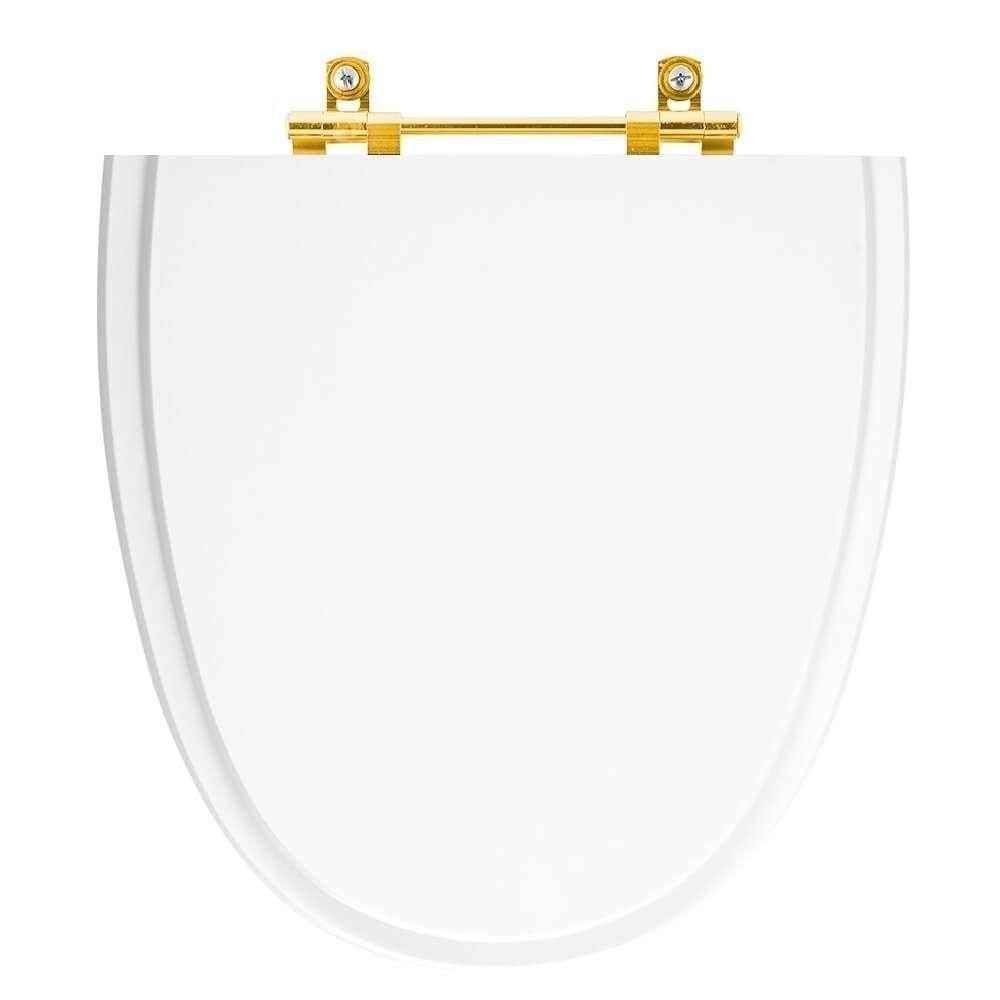 Tampa De Vaso Poliéster Up Branco Para Bacia Celite Com Ferragem Dourada