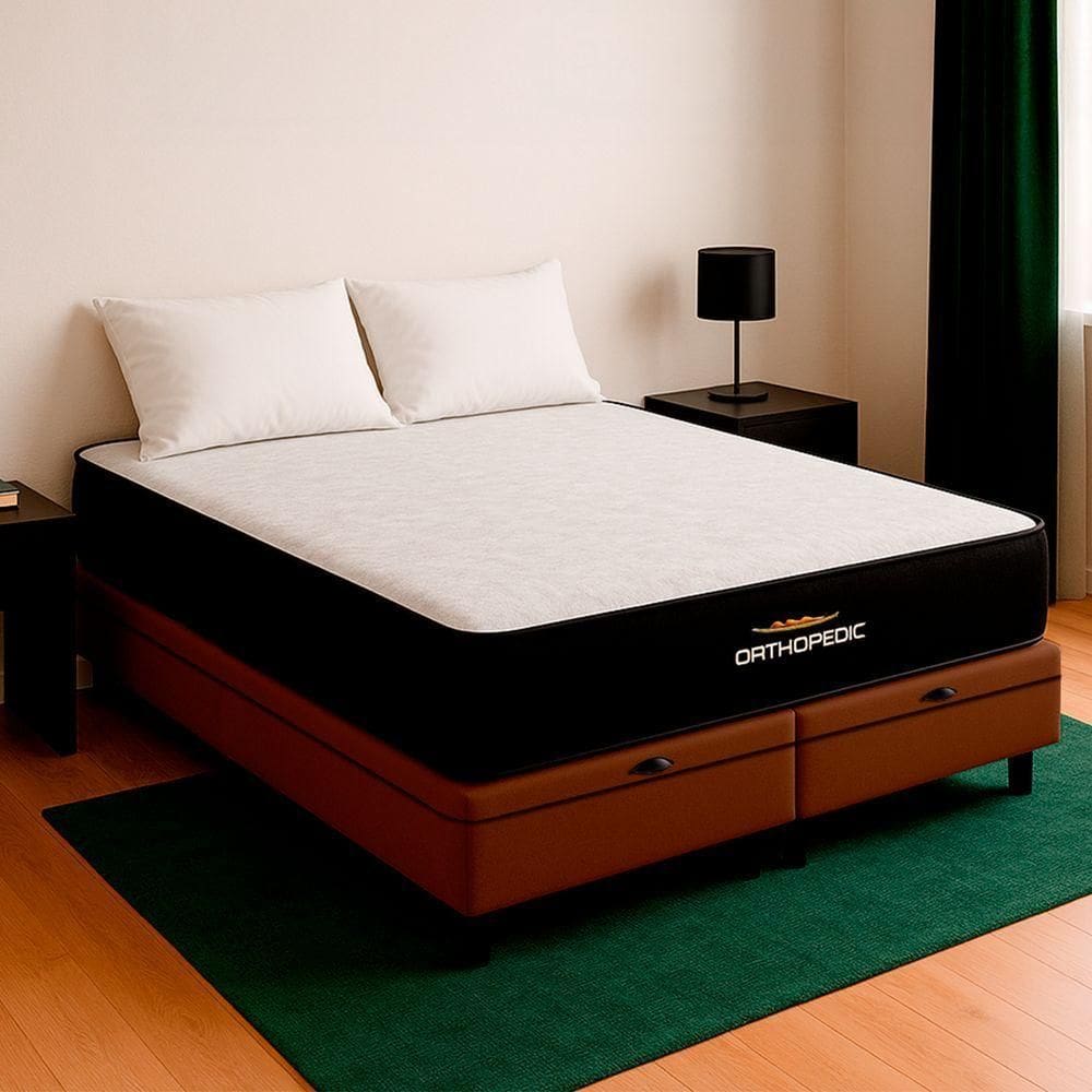 Cama Box Baú Queen Marrom E Colchão Orthopedic D33 Vstore