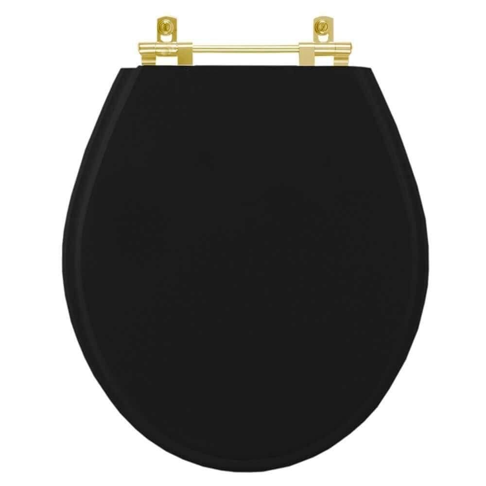 Tampa De Vaso Laqueado Carina Preto Para Bacia Ideal Standard Com Ferragem Dourada