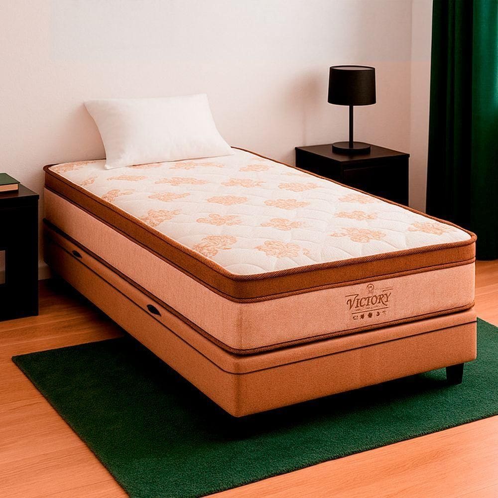 Cama Box Baú Solteirão Bege E Colchão Victory Molas Vstore