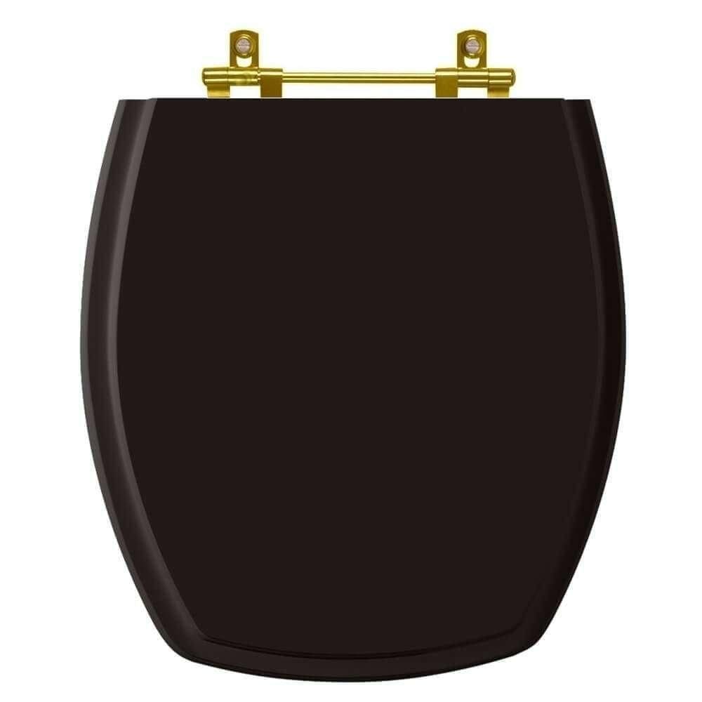 Tampa De Vaso Poliéster Thema Preto Para Bacia Incepa Com Ferragem Dourada