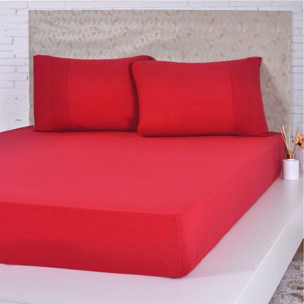 Lençol King Bella Cama Malha 100% Algodão 193x203x40 Vermelho