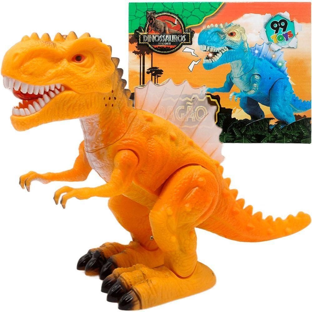 Brinquedo Tiranossauro Rex Dino Com Luz Led Sons Movimentos Amarelo