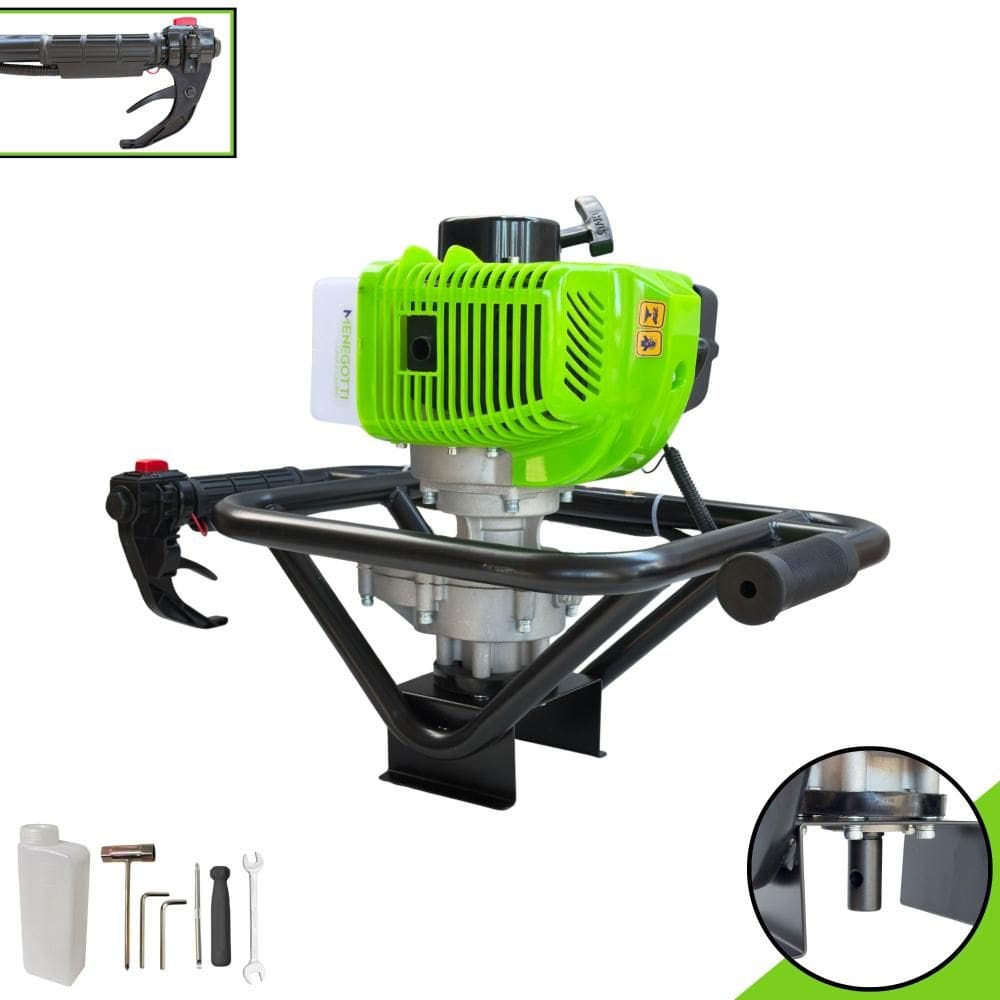 Perfurador de Solo Sem Broca Menegotti MPS52 À Gasolina Motor 2T 52cc 1,8HP de Potência Alta Rotação e Performance