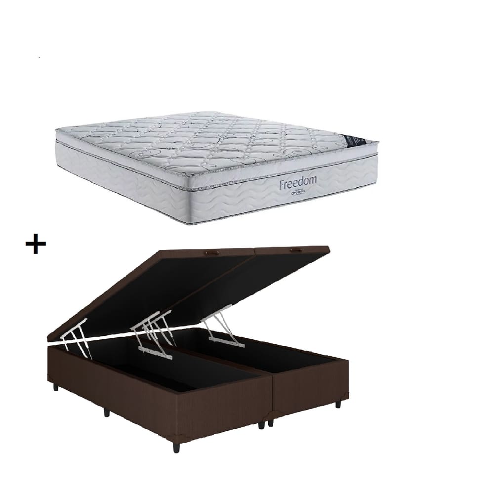 Cama Box Baú Casal Bipartido Marrom Colchão Freedom Molas Ensacadas 138x188 - Ortobom