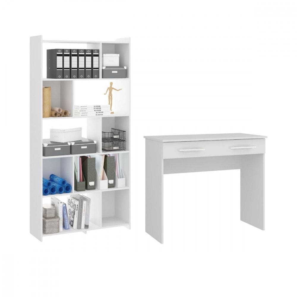 Kit Mesa Penteadeira com Estante Nicho Branco