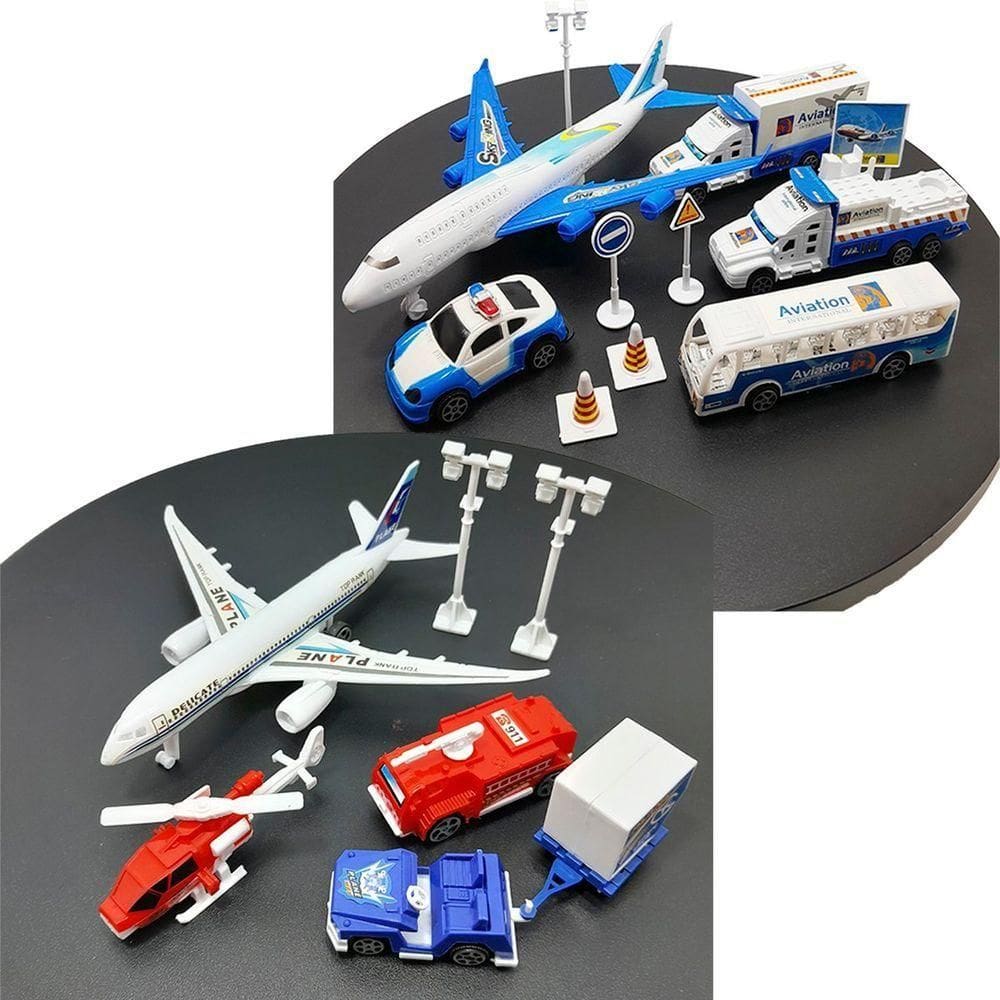 Kit Brinquedo Aeroporto Transito 18pçs Avião Caminhão Carro