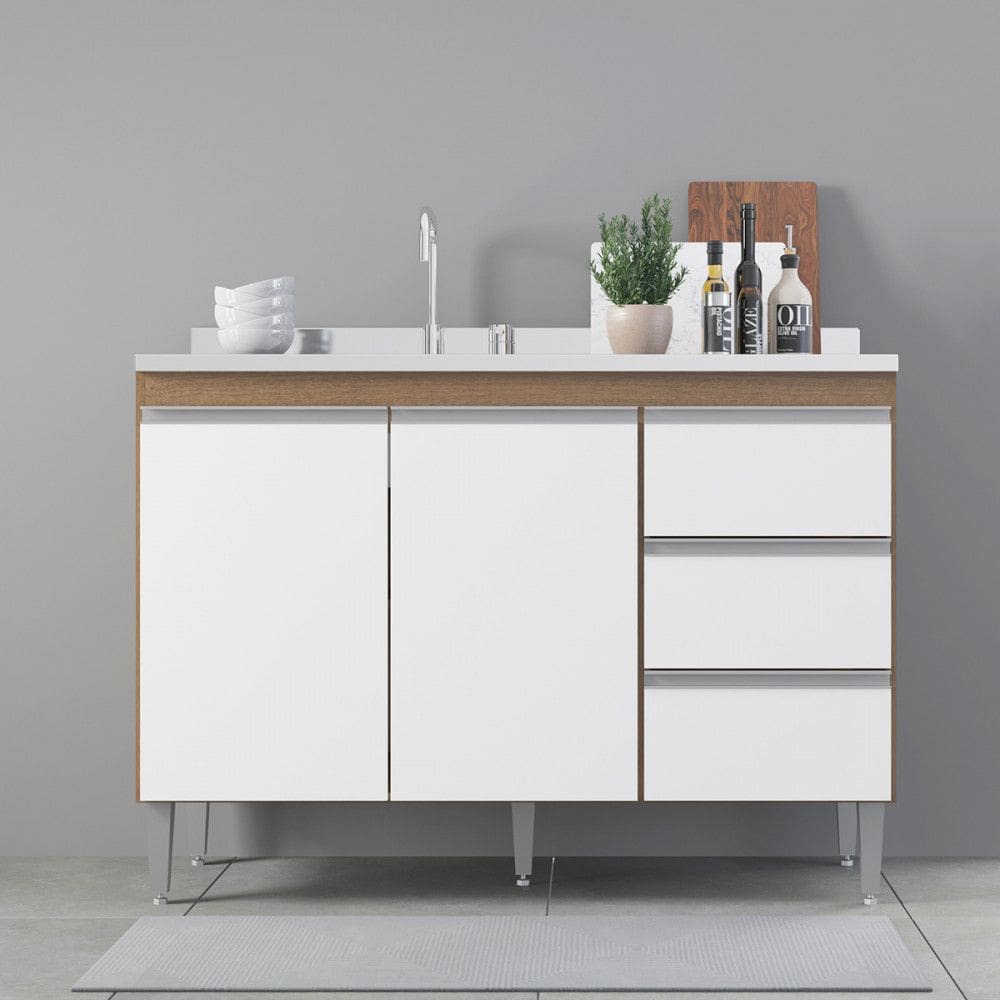 Balc?o para Pia de Cozinha com 2 Portas 3 Gavetas 120x52cm MDP 0449 Menu M?veis