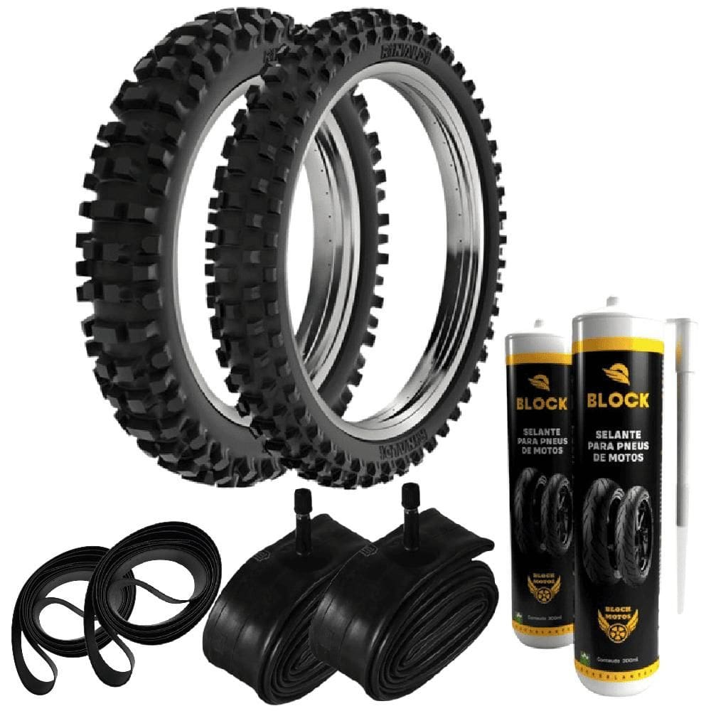 Par Pneus Biz Bis Trilha Cross 60/100-17 Sh31 Diant Rinaldi + Camaras + Cintas + Selantes