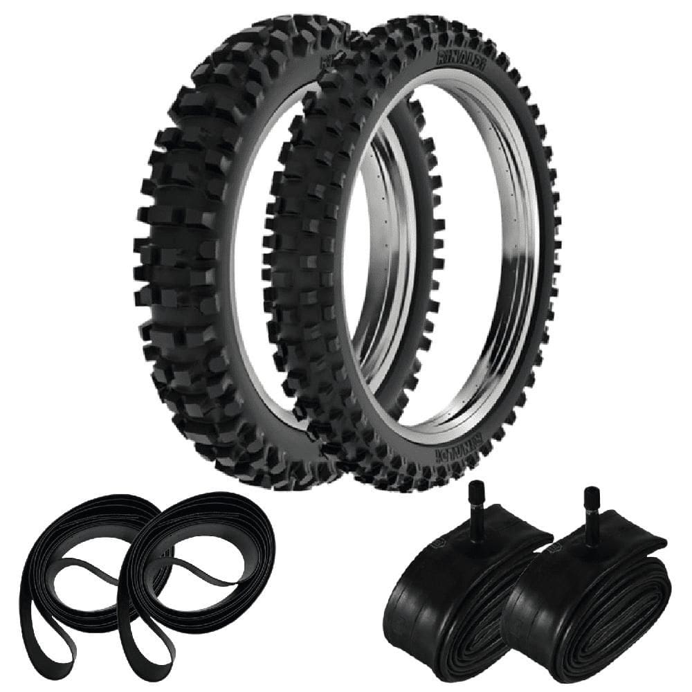 Par Pneus Biz Bis Trilha Cross 60/100-17 Sh31 Diant Rinaldi + Camaras + Cintas