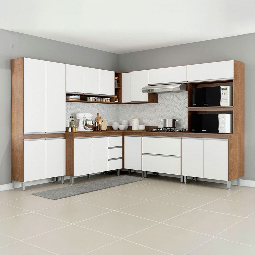Cozinha de Canto com Arm?rio Torre Quente Sabrina 252/254x202Cm 9 Pe?as MDP Menu M?veis
