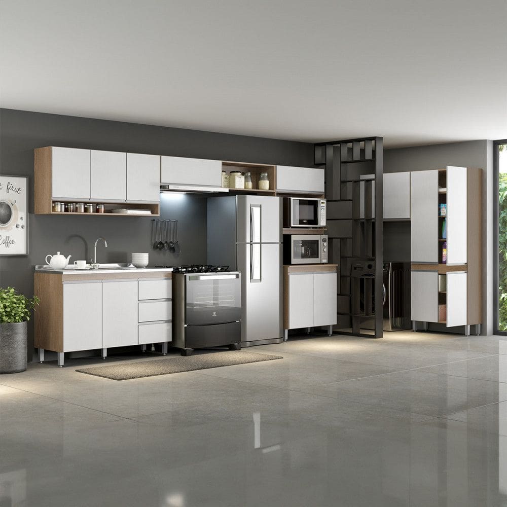 Cozinha Modulada com Balcao Pia Sabrina 360/160x202 Cm 7 Pecas MDP Menu Moveis